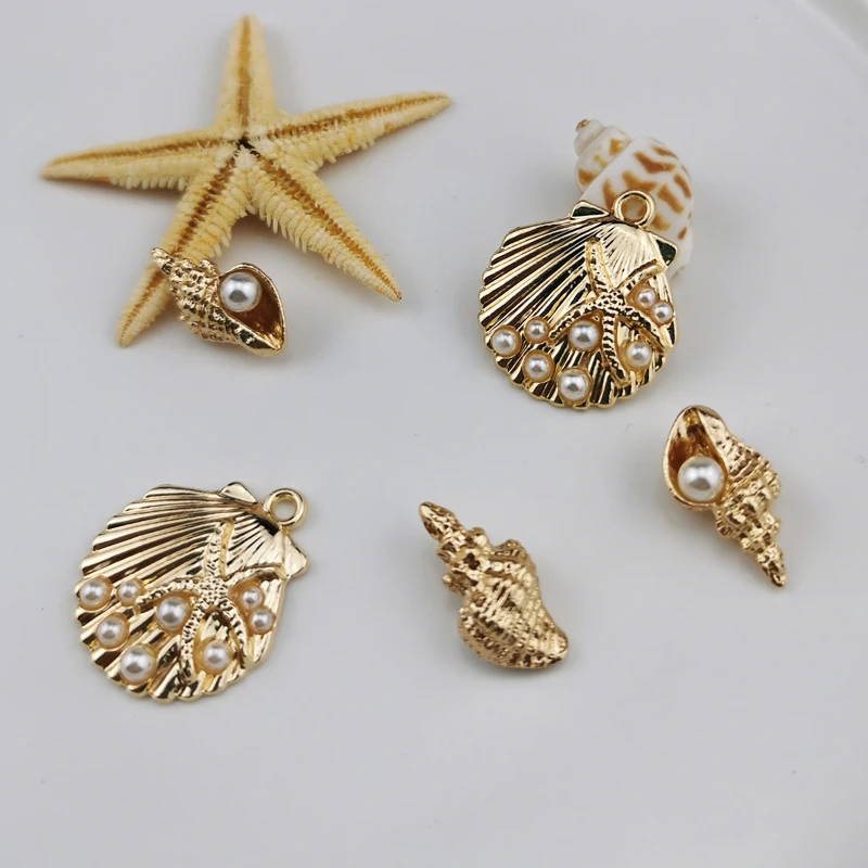 

10pcs Pearl Conch Shell Alloy Charms Floating Starfish Anklet Bracelet Necklace DIY Handmade Accessories Craft