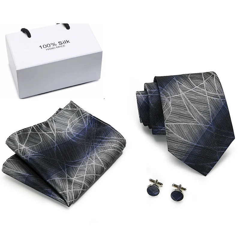 

High grade men ties set Extra Long Size 145cm*8cm Blue Striped Necktie Silk Jacquard Woven Neck Tie Suit Wedding Party men Gift
