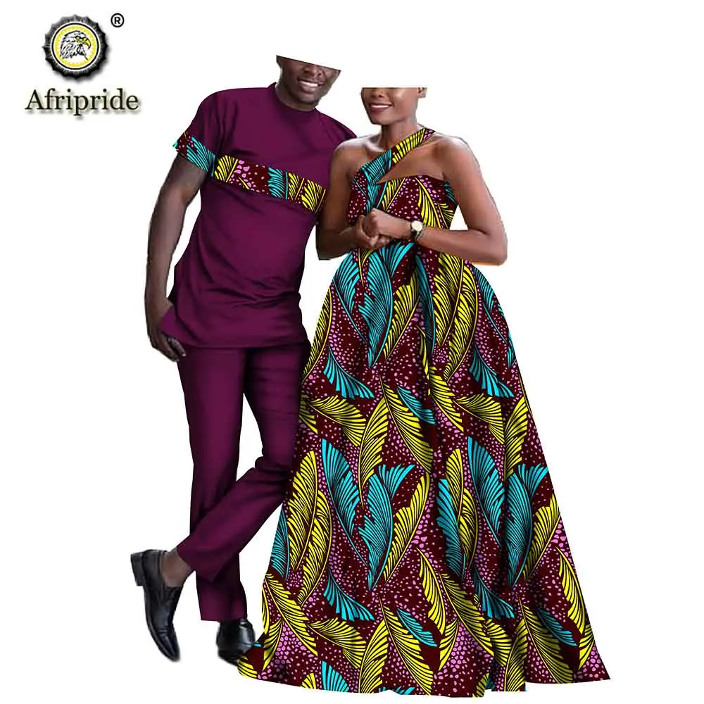 Африканская пара, женское платье, костюмы, мужские рубашки, брюки, Дашики, восковая печать, традиционная официальная вечеринка, свадьба, AFRIPRIDE, S19C001 - Цвет: 547-5