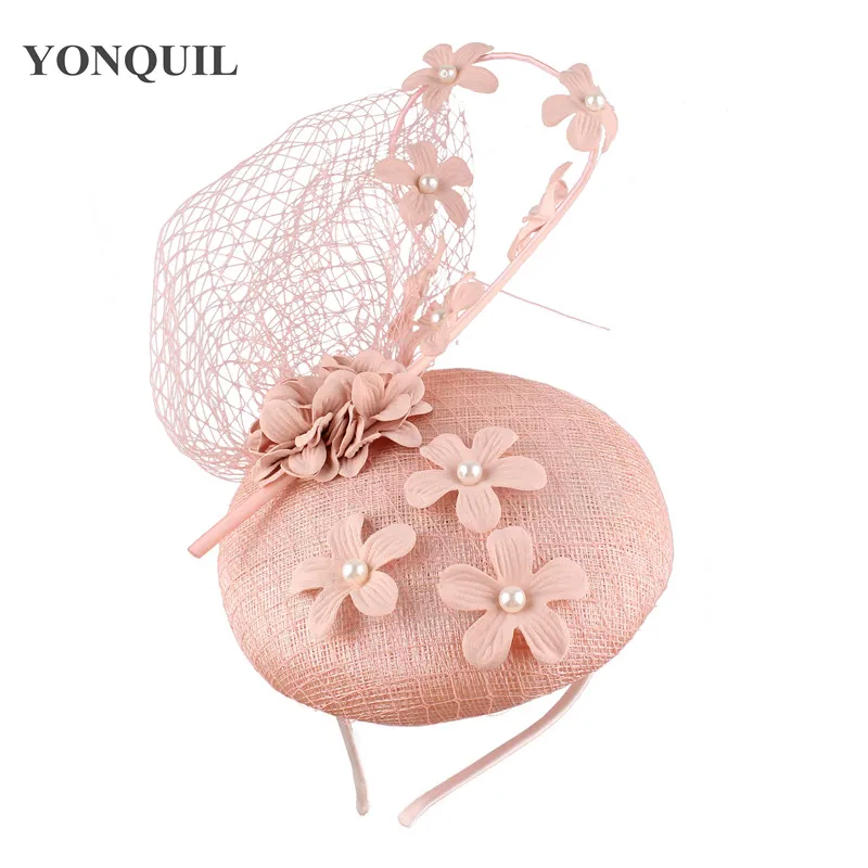 4-Layer Sinamay nice fascinator hat with peals elegant women fashion headwear bride married mesh hair accessories High quality