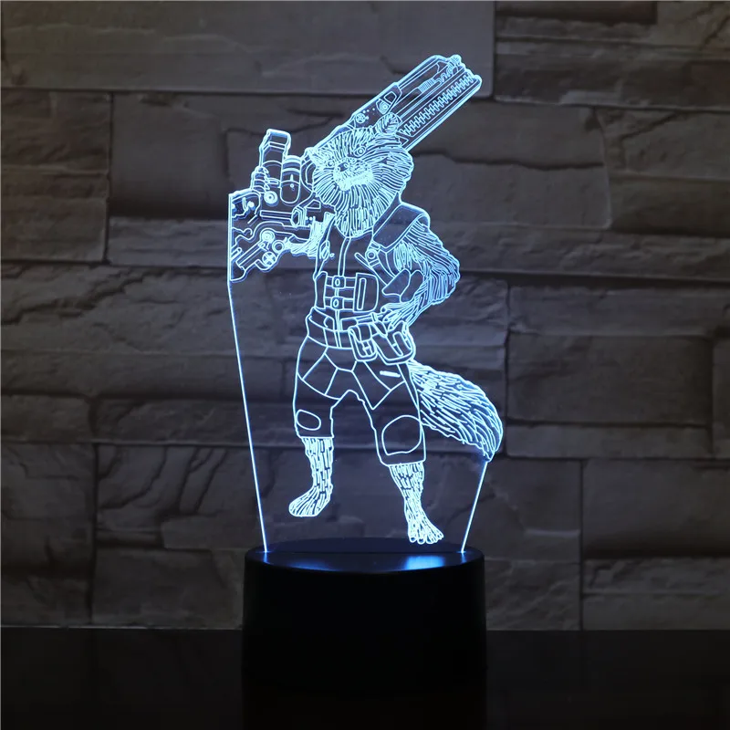 Светодиодный 3d-ночник USB Marvel мстители супергерой ракета енот рисунок 3D иллюзия многоцветный RGB спальня настольная лампа 1989