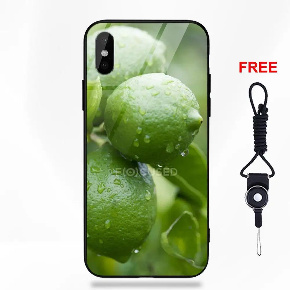 Для Apple iPhone 5 5C 5S SE 6 6S 7 8 Plus X XS Max XR печать рисунок мягкий ТПУ оправа закаленное стекло фрукт Лайм зеленый лимон