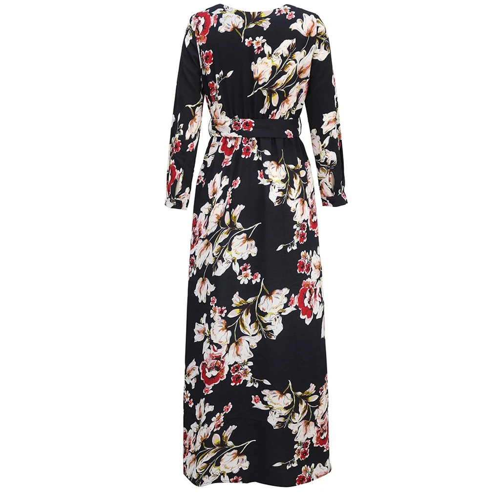 Loose Dresses Long Sleeve Winter Bohemian Beach Women Floral Print  Runway Dress Autumn Party Night Sundress Vestidos 822