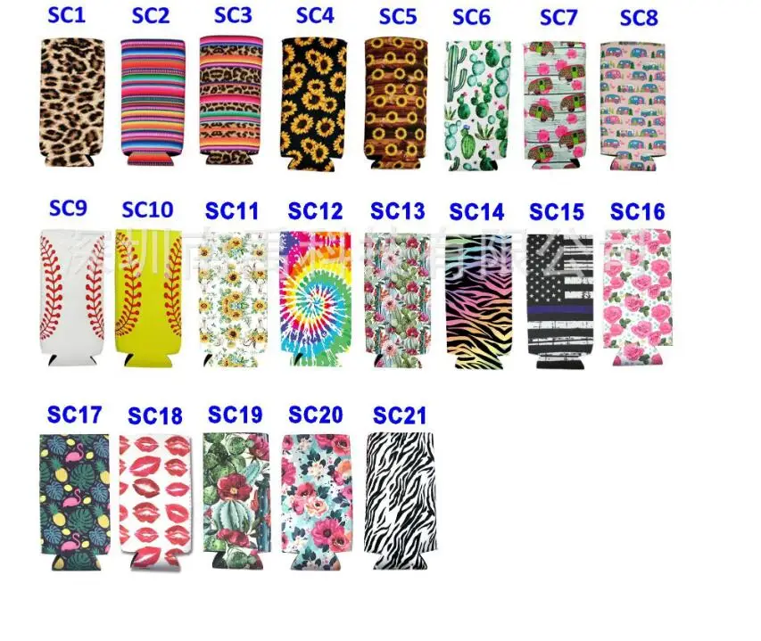 

100pcs Creative Neoprene Can Cooler Sleeve for 330ml Slim Can Holder Sunflower Baseball Pattern Beer Soda Water Can Cover