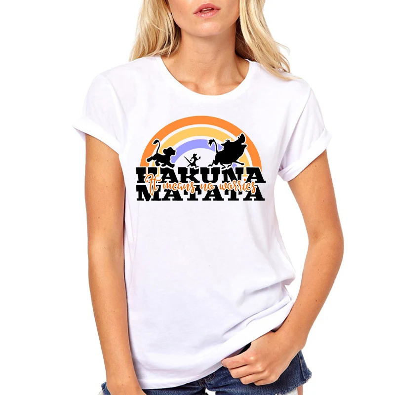 Женская одежда хакуна матата лев Король Мультфильм Печать Мода принт Женская Harajuku Панк Топ Футболка женская футболка
