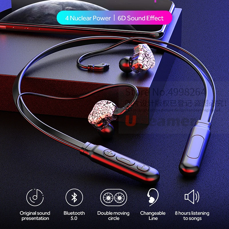 Ubeamer S3 Наушники Bluetooth 5,0 с двойной батареей 135 мАч сменный провод 6D звук беспроводная гарнитура для спорта и мобильного телефона