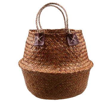 

1PC Foldable Straw Storage Basket Pot Flower Baskets Hanging Laundry Basket Home Garden Planter Storage Organization