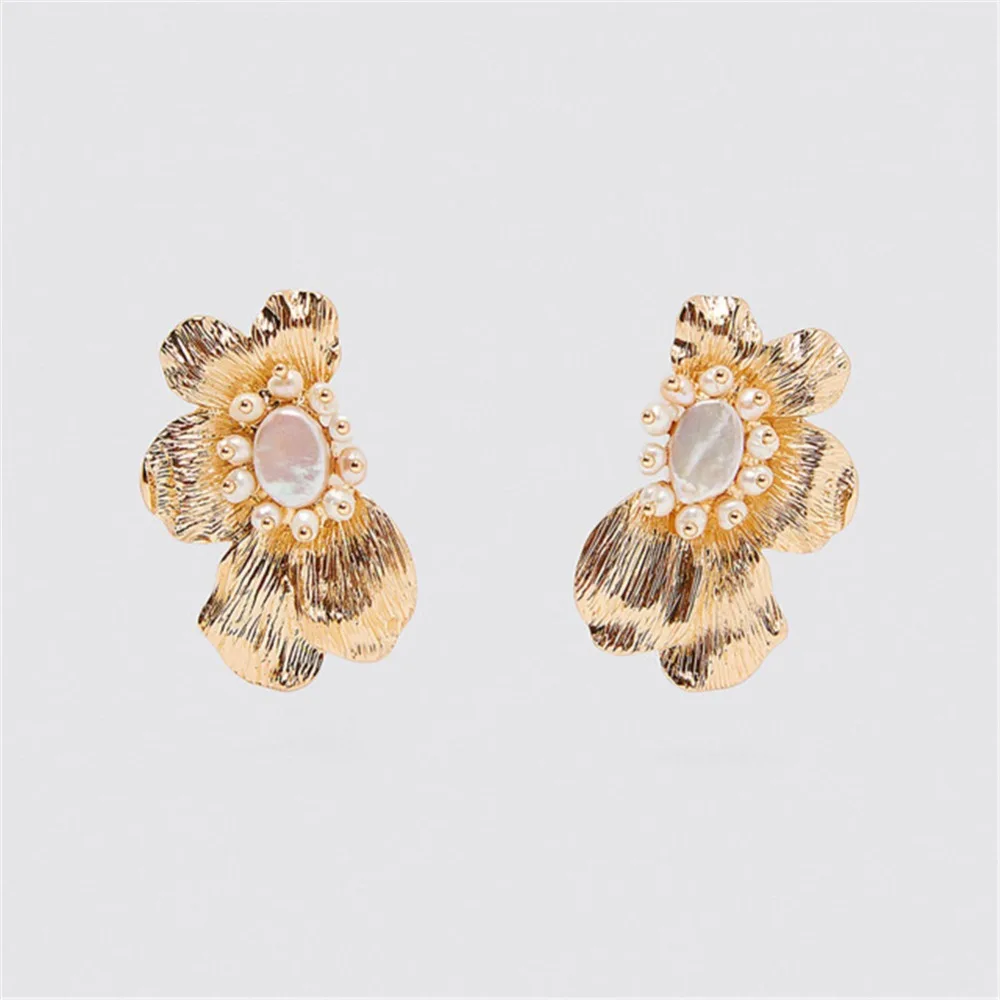 Ladyfirsy золотые серьги-капли ZA корейские модные блестящие шикарные вечерние серьги для девочек Подарки для мам массивные металлические круглые серьги в виде цветка ювелирные изделия