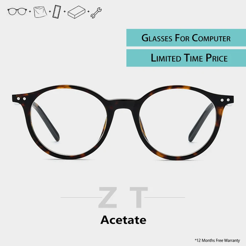 

Acetate Optical Glasses Frame Women Round Prescription Eyeglasses Brand Design Anti Blue Myopia Glasses Clear Spectacles Frames