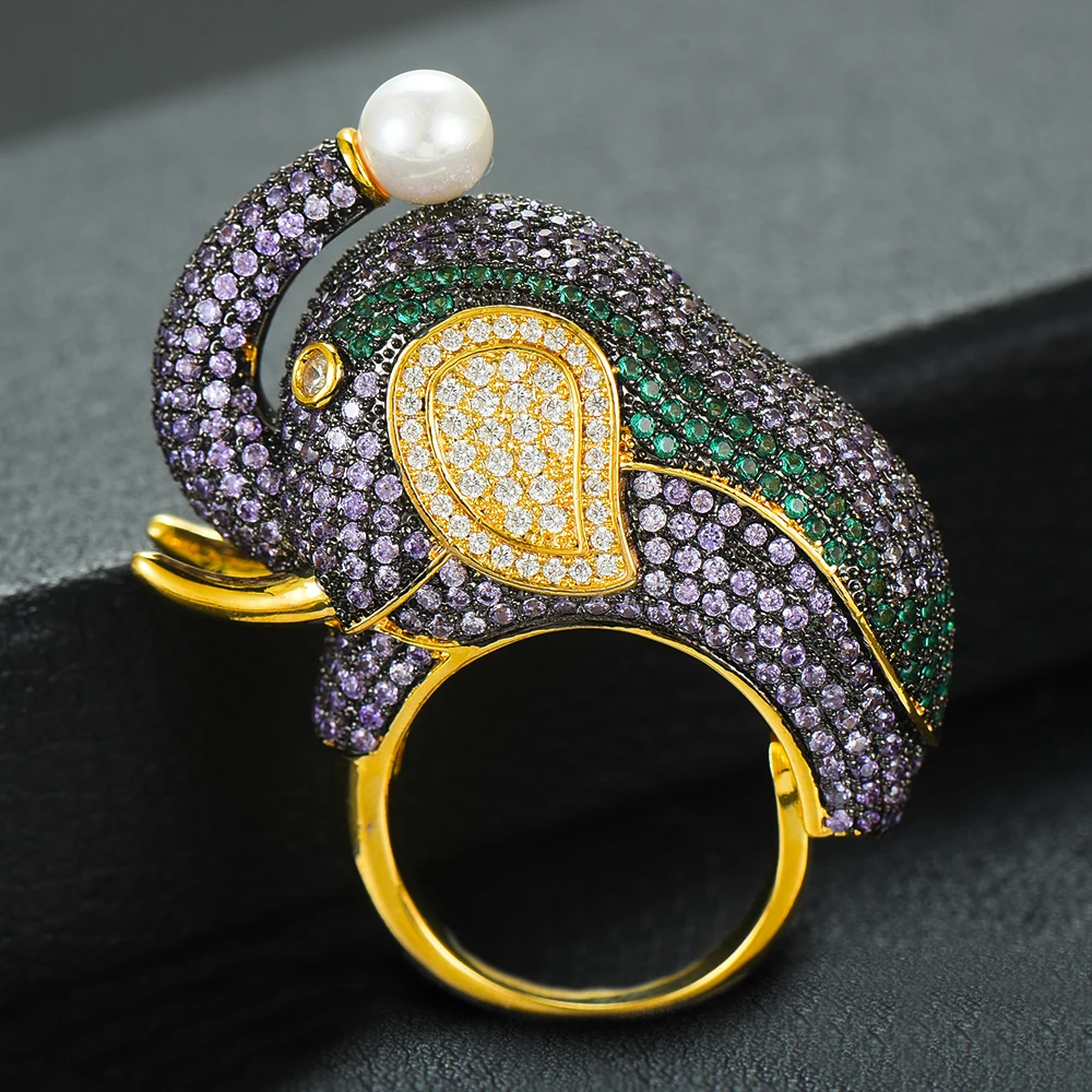 SISCATHY 4 цвета амулеты AAA кубического циркония большие кольца со слонами женские Дубай обручальное кольцо для женщин модные украшения