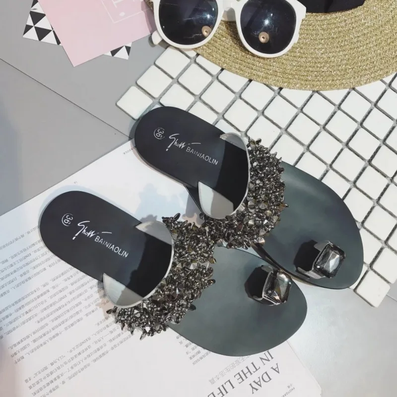 Женская обувь на плоской подошве одном уровне с Стразы Прохладный Носок домашняя