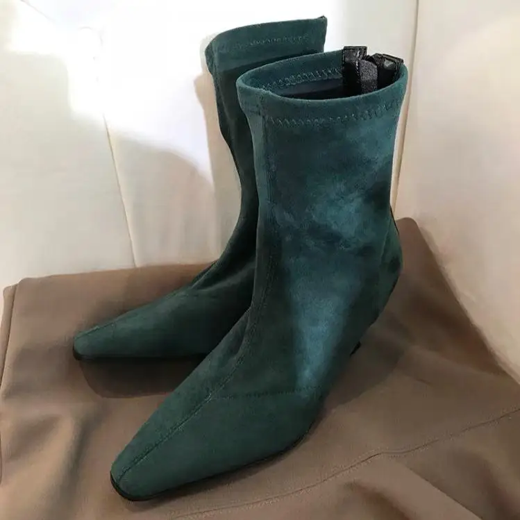 

New Winter Boots Women High Heels Botas Mujer Elastic Ankle Boots Pointed Toe Ladies Shoes Sexy Bota Feminina Zapatos De Mujer