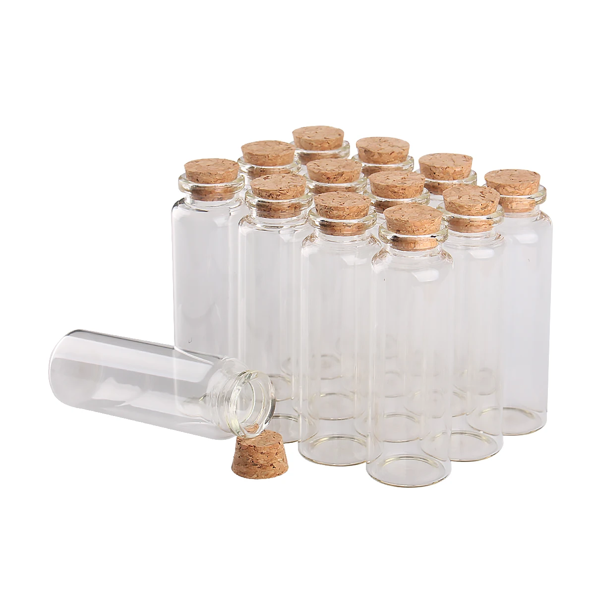 

12 pieces 45ml 30x90x17mm Transparent Empty Glass Spice Bottles Jars with Cork Lids Wishing Bottles For Wedding Favors