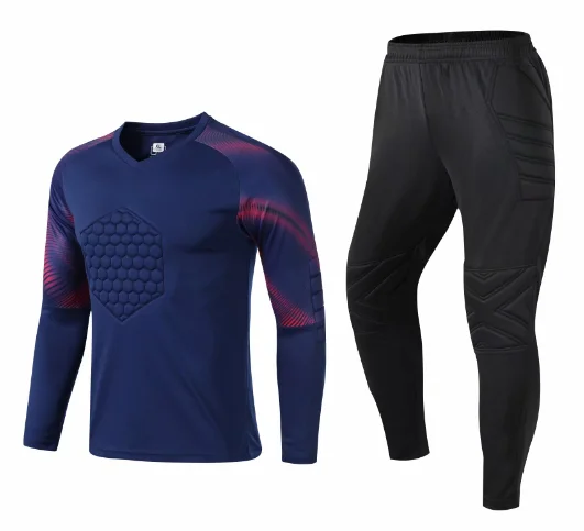 blue shirt pants Высококачественный МОЛОДЕЖНЫЙ мужской футбольный вратарь трикотажный комплект спортивный костюм профессиональная губка защита вратарь Футбольная форма - Цвет: blue shirt pants