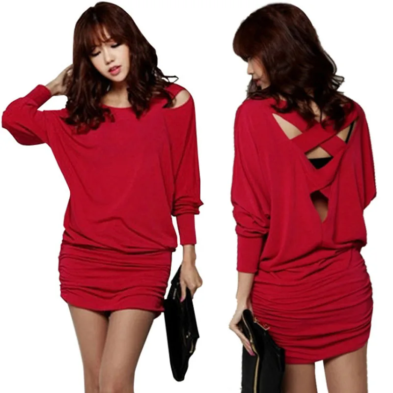 Comprar Vestido de mujer de manga larga de talla grande vestido rojo coreano vendaje de punto vestidos de fiesta negro elegante vestido de mujer de oficina ropa de mujer