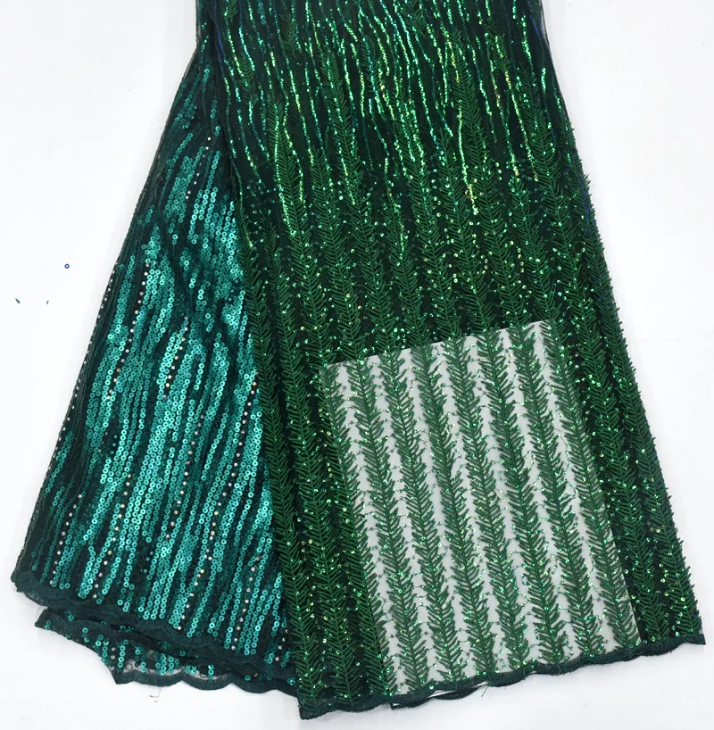 Роскошная французская кружевная ткань tissu perlage Дубай, кружевная ткань с бисером, зеленая Рождественская ткань для платья, 5 ярдов