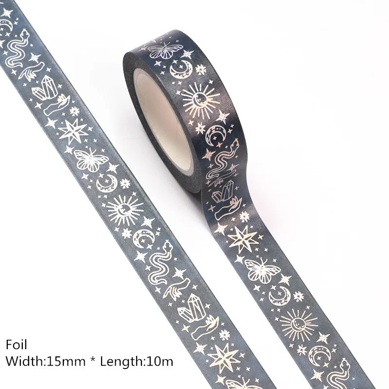 

NEW 10pcs/lot 15MM*10m Silver Foil Divination Washi Tape Scrapbooking Masking Tape Office Adhesive Kawaii Stationery