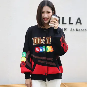 

2020 Spring and Spring Knitting Bomber Jacket Women Letters M Embroidery Coats and Jackets Loose Cardigan