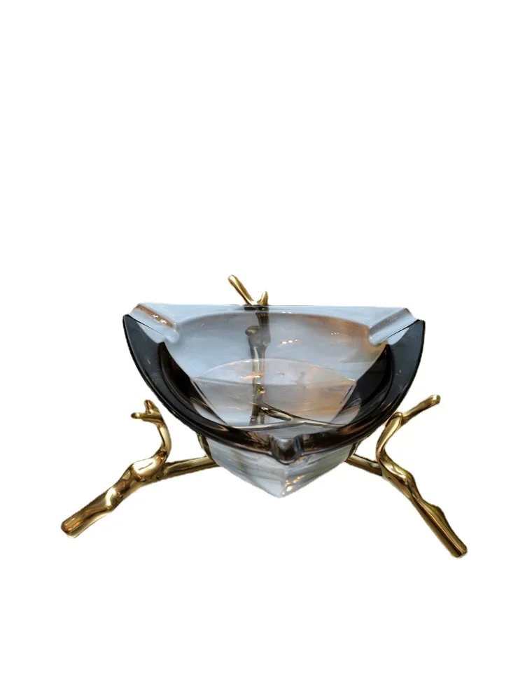 

Brass Light Luxury Modern Ashtray Creative Personalized Trend Crystal Glass European Large Household Living Room