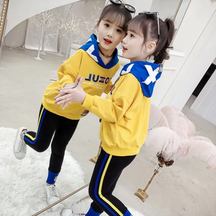 

Girls Autumn Clothing Set 2019 New Style Korean-style Childrenswear Western Style GIRL'S Big Boy Sports Hoodie Two-Piece Set