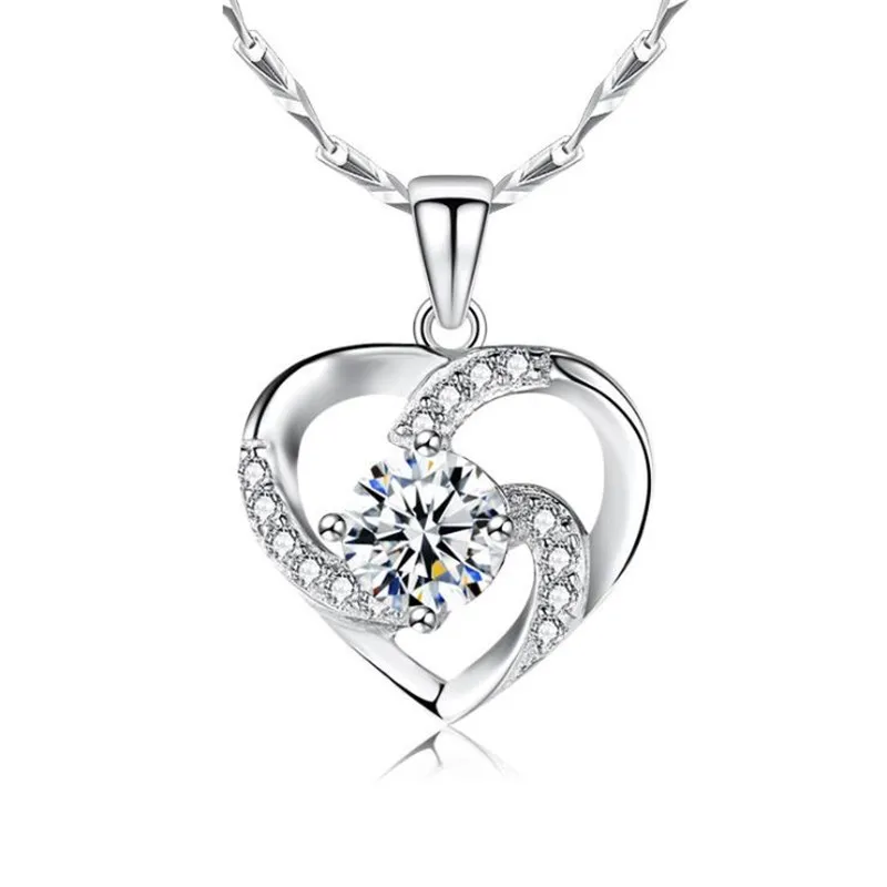 KOFSAC New Luxury Crystal CZ Heart Pendant Choker Necklace 925 Sterling Silver Chain Necklaces For Women Wedding Jewelry Gifts - Image 6