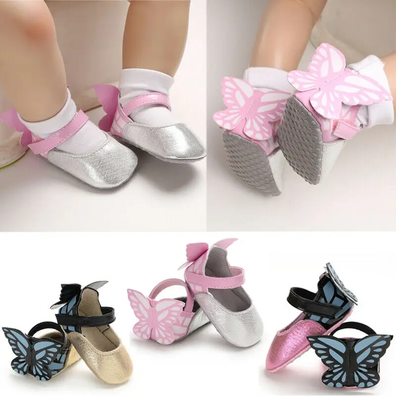 

Fashion Infant Baby Girl Princess PU Shoes Butterfly Soft Sole Toddler Crib Shoes Prewalker Flat Wedding Party 0-18M