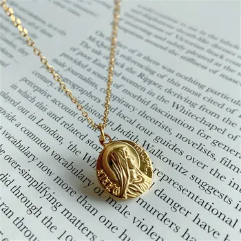 

RUIYI Real S925 Sterling Silver Korean Style Women Religious style Virgin Mary Pendant Necklace Female 18K Gold Chic Necklace