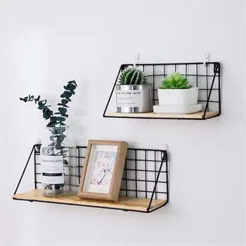 

Iron Hanging Small Shelves Storage Racks Modern Bird Shelf Wooden Board Retro Style Decor Simple Wall Wall Book Display Shelves