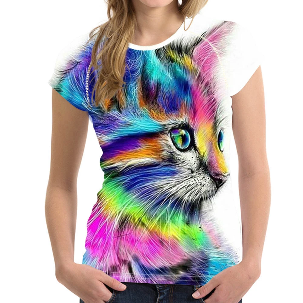 Camiseta con estampado de gato y mono para mujer, ropa de trabajo de arte  hermoso, cómoda, Tumblr, colorida|Camisetas| - AliExpress