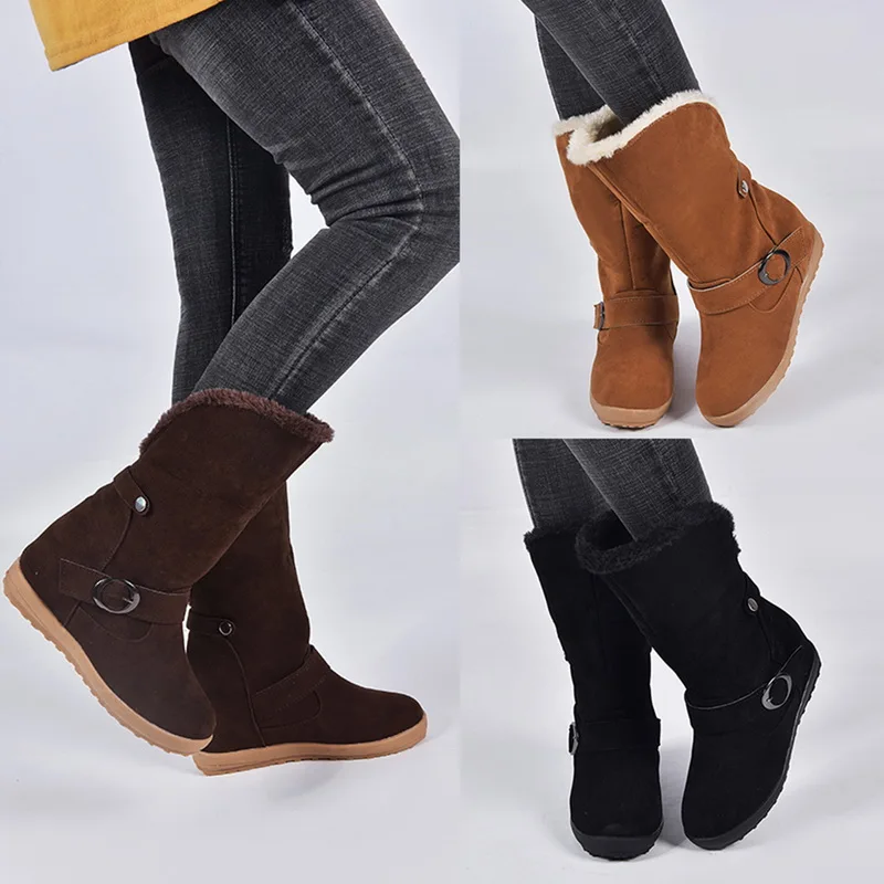 

Winter Warm Women Boots Stylish Fold Suede Closed Toe High Snow Boots Female Short Flock Fur Plush Platform Ladies Comfort Shoes