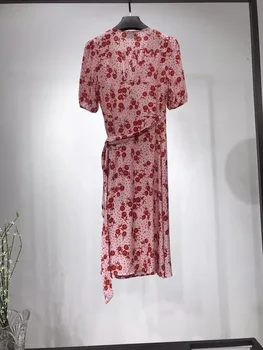 

Women Lace-Up Chic V Neck Dress Floral Print Short-Sleeved Wrap Ladies Long Dresses