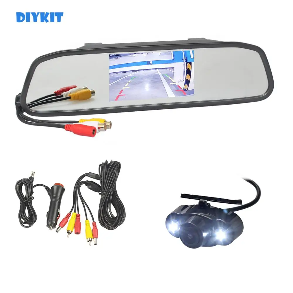 DIYKIT 4,3 дюймов TFT ЖК-дисплей зеркало заднего вида монитор для автомобиля светодиодный видеокамера заднего вида система парковочной камеры