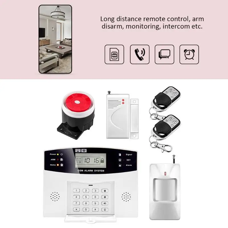 Wireless Home Security GSM Network Alarm System Motion Detector Intercom Remote Control Autodial Siren Sensor Kit Sensor Burglar