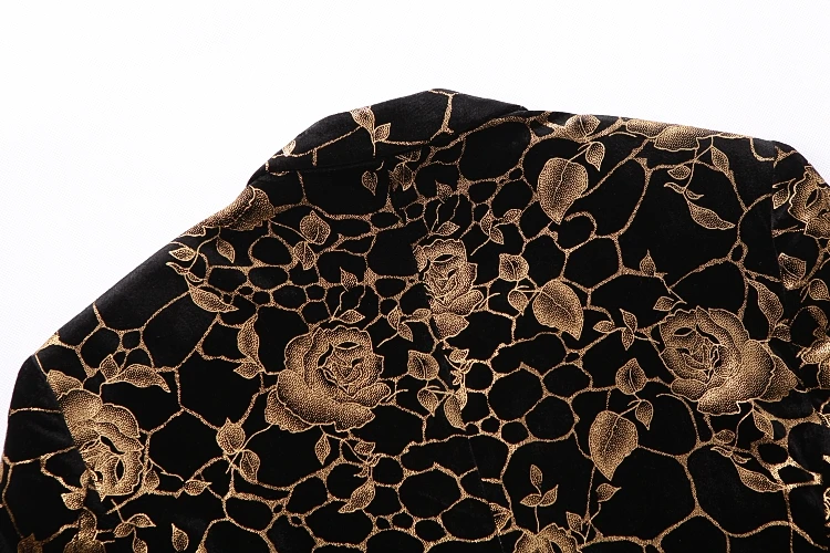 Высококачественный золотой мужской пиджак, повседневный приталенный Блейзер 2019, высококачественный смокинг с розами, модный бренд