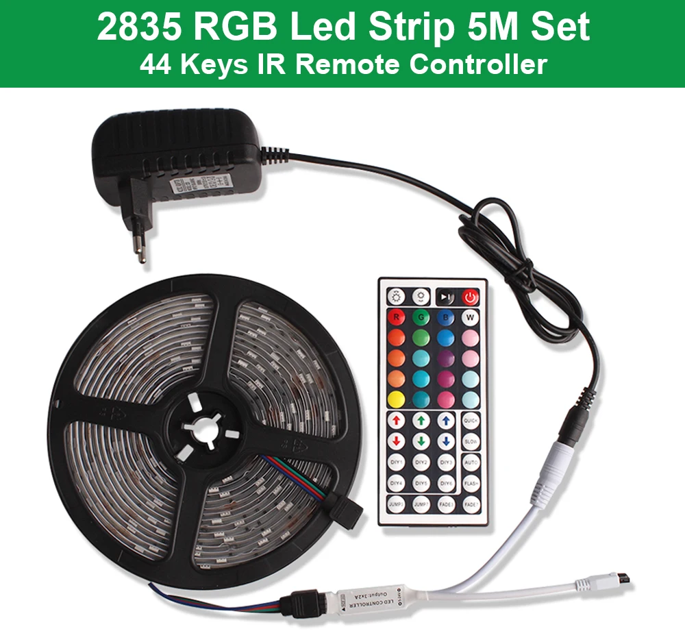 5 м 10 м 15 м 2835 RGB светодиодный светильник DC 12 В RGB Диодная лента гибкая лента Tira светодиодный светильник с ИК-пультом дистанционного управления+ адаптер