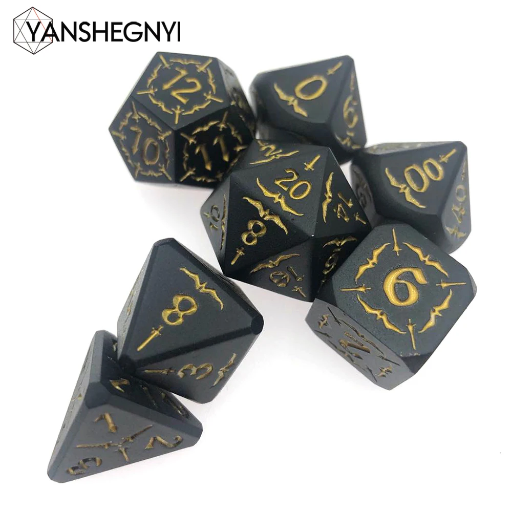 DnD-Dados de Metal para juegos de mesa, juego de Dados de Metal para bicicleta de montaña, incluye bolsa, variedad de colores, 7 Uds., D4, D6, D8, D10, D12, D20