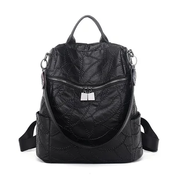 

Women Genuine Sheepskin Leather Embroidery Backpacks Fashion Multifunction Backpack Lady Small Travel Backpack Bookbag For Girls