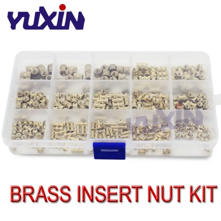 Insert Nut Kit Brass Insert Nut 15 Types 330Pcs Maintenance Fields for Electrical Equipment with Box Isolation Column Knurl Insert Nut 