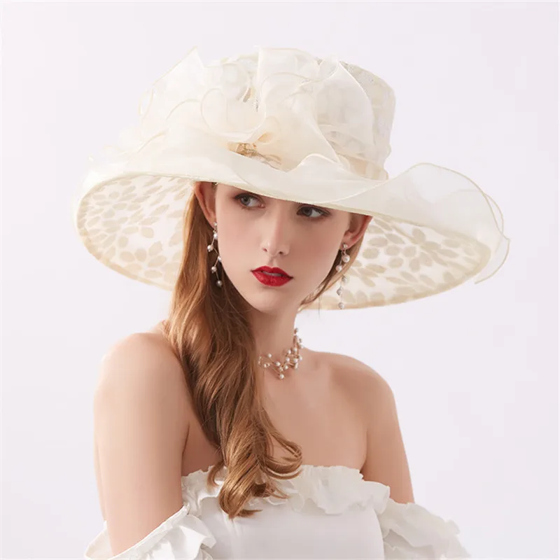 Crystal Studded Wave Bow Kentucky Derby Wedding Hat Church Wide Brim Dressy Prom 
