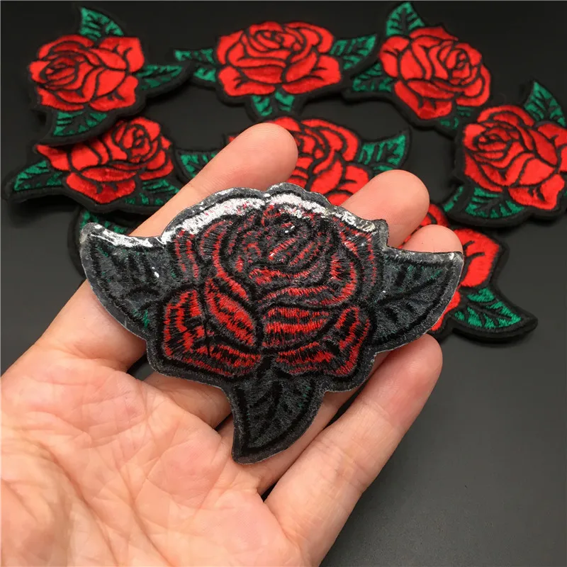 1PCS Rose Size: 6.1x6.0cm Iron on Patch for clothes Embroidery Badge Diy Sewing on Sticker Flower Applique Stripe for Clothing