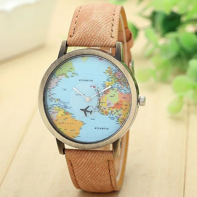 Hot Sale Mini World Fashion Quartz Watch Men Unisex Map Airplane Travel Around The World Women Leather Dress Wrist Watches 6