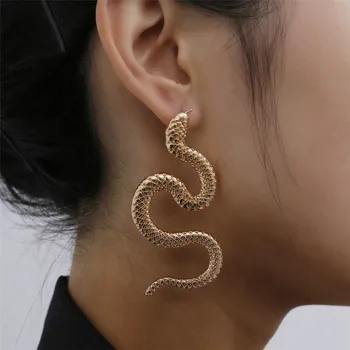 

Europe Jewelry Personality Distorted Snake Geometric Hip-hop Earrings Female Exaggerated Serpentine Embossed Stud Earings Women