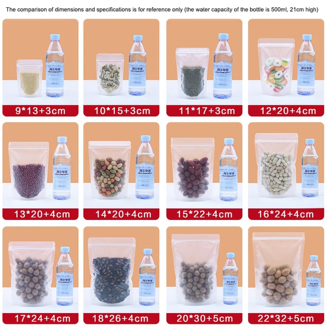 50 Pcs Zipper Bags Reusable Food Saver Storage Sack Snacks Ziplock Sealed Packet Fresh Package Transparent Frosted Packing Box 17 24cm