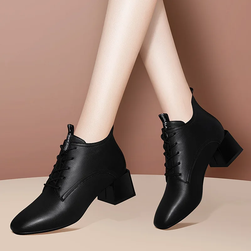 

Beige SW Chunky-Heel Short Boots Women's British-Style 2019 Autumn And Winter New Style Martin Boots WOMEN'S Leather Shoes plus