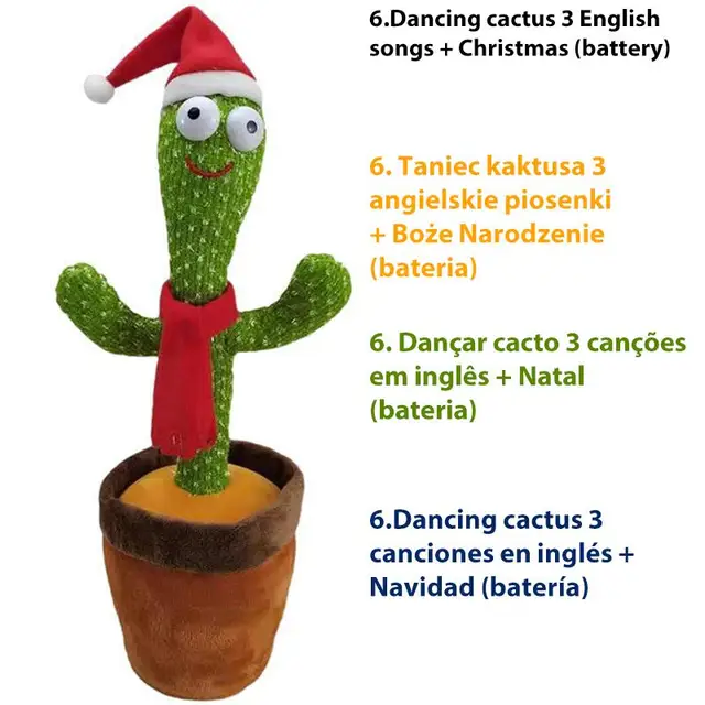 USB Charging Dancing Cactus Music Box Electronic Singing Plush Toy Cartoon Potted Holiday Decoration Gift Ornament For Home Model 6