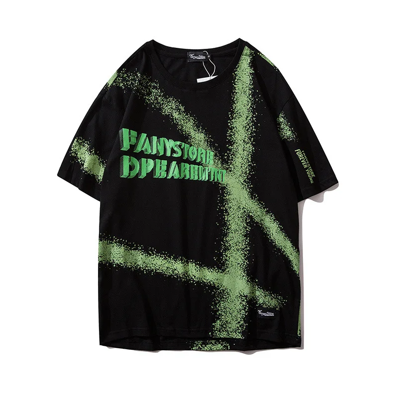 Мужская футболка в стиле хип-хоп, модная уличная Футболка с принтом, свободные футболки в стиле хип-хоп, летние футболки с коротким рукавом, хлопковые черные футболки WG723 - Цвет: black