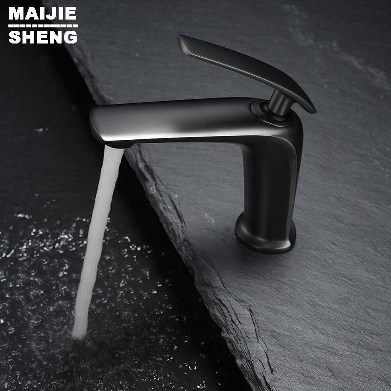 

Bathroom Copper Gun Gray Household Basin Faucet Simple Hot And Cold Water Thickened Black Tap Torneiras Do Banheiro