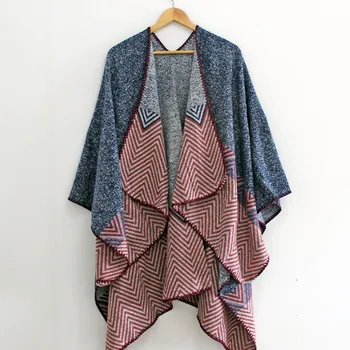 

new Winter Acrylic Shawl Scaves Women Stripe Pattern warm Wrap Thick Poncho Cape Cardigan Coat Pashmina Ruana Female