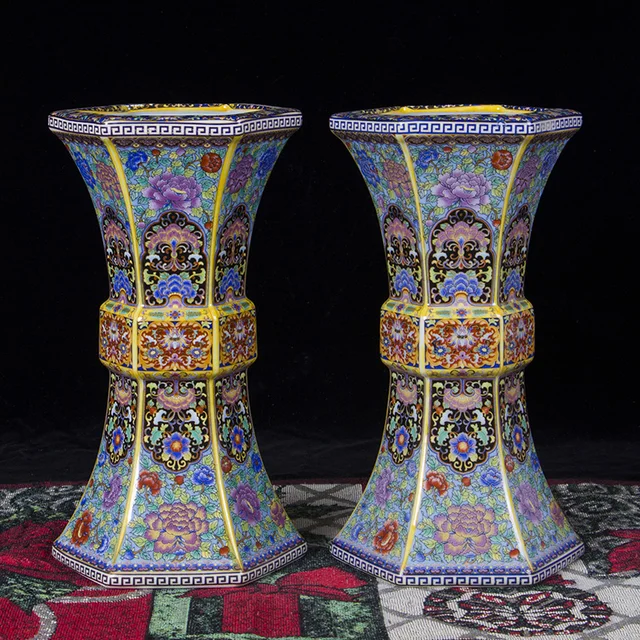 Jingdezhen ceramics enamel flower vase antique Ming and Qing decoration living room decoration crafts 2