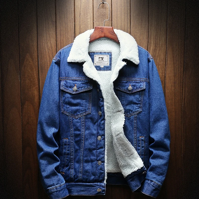 Comprar 2019 chaquetas de Jean de invierno azul claro para hombres abrigos de mezclilla calientes nuevas chaquetas de mezclilla de invierno de gran tamaño para hombres chaquetas de mezclilla de invierno más gruesas